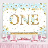 Lofaris Blue And Floral Happy 1St Birthday Backdrop For Boy